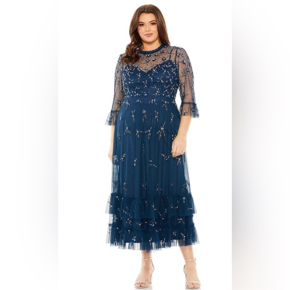 NWT Mac Duggal 9263 High Neck Embellished Flutter Half Sleeve Dress 16W - Picture 1 of 8